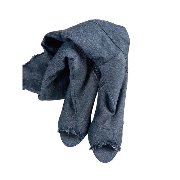 Liliana Barbara Thigh High Over Knee Denim Open Toe Stiletto Heel Boot Black 7.5 - Picture 3 of 12